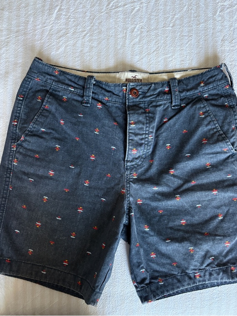 Vintage Rare Hollister Men's Dark Navy Shorts with Multicolor Embroidery